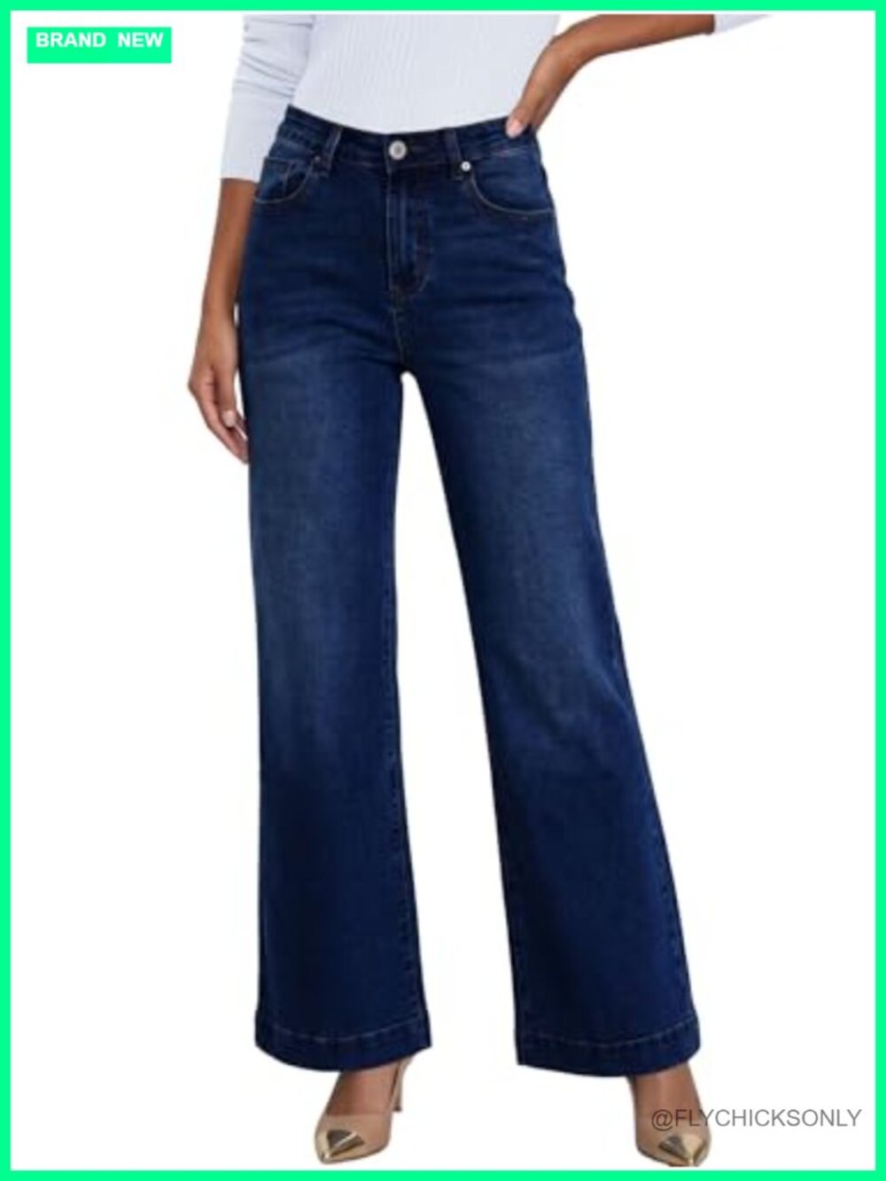 Women's High Waisted Wide Leg Stretchy Straight Jeans Denim Pants Pocket